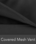 Close-up of Built Tough Bird Bath Cover, showing weather resistant Ripstop 600D polyester with covered mesh vent and stitching detail.