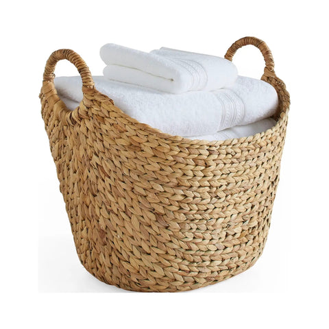 Extra Large Natural Water Hyacinth Boat Basket With Steel Frame For Home Storage And Decor Durable Handwoven Basket With Sturdy Handles