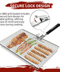 Extra Large Stainless Steel Grill Basket For Camping And BBQ Grillin Portable Folding Rack For Fish Vegetables Shrimp And More Today Great Gift For Men Dad with secure lock design