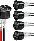 Five Pack 12V Round Rocker Switches SPST Two Pin On Off Toggle For Cars Boats RVs Marine Use With Wires Black