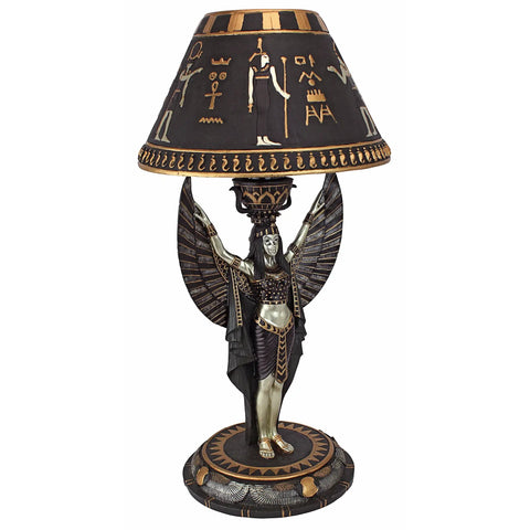 Isis Goddess Desk Table Lamp Egyptian Mythology Decor Sculptural Stone Resin Accent Light in Black and Gold Finish Dope Showpiece