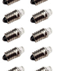 Pack Of 10 E10 Miniature Screw Base Light Bulbs 2.5 Volt 0.3 Amp Incandescent bulbs displayed from multiple angles.