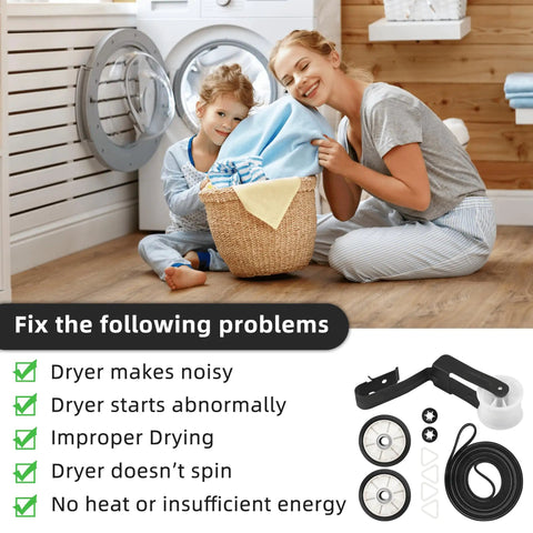 Family doing laundry with Must Have Dryer Repair Kit 4392065 Belt Replacement For Whirlpool WGD4815EW2 shown.