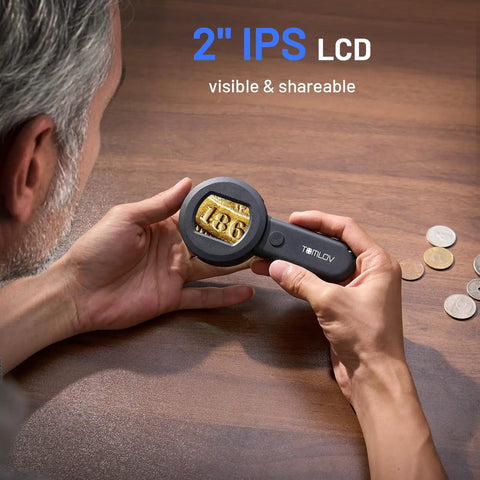 Handheld Digital Microscope With 2 Inch LCD Screen, 100X Coin Magnifier and Jewelry Loupe, Lighted Trichome Magnifying Glass, Handy Pocket Friendly and Portable for Collectors, Easy Share Live View for Coins, Gems, Jewelry, and Error Coins.
