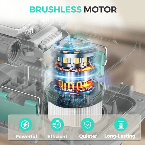 Badass 24V Cordless Wet And Dry Shop Vacuum With Two Gallon Bucket And Brushless Motor showing brushless motor design and features.