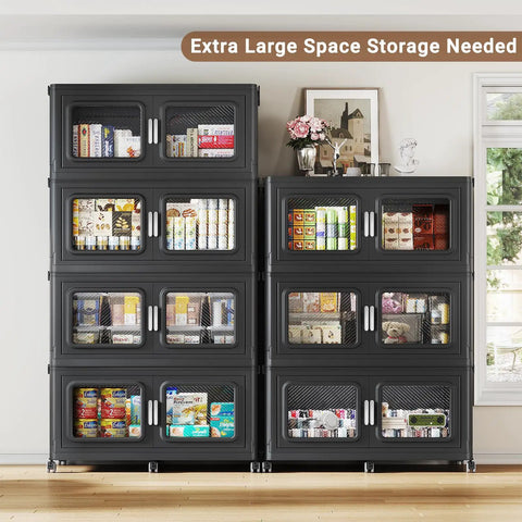 Super Sized Stackable Storage Totes With Secure Lids 4 Pack Heavy Duty Black Plastic Crates For Home Organization Garage Cleanouts And Bulk Hauls Extra Deep Industrial Grade Multi Room Clutter Free Setup