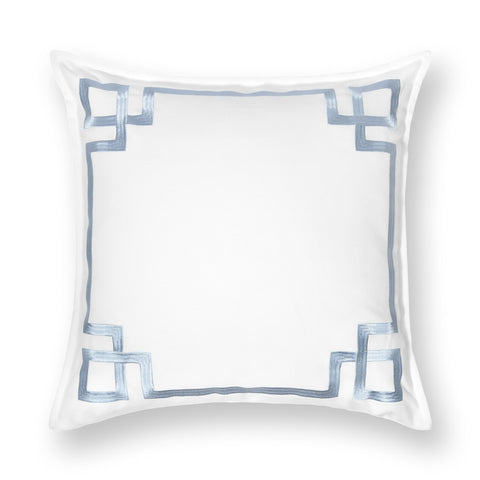 Coastal Throw Pillow Cover 20x20 Outdoor Indoor Ready For Patios And Couches With Baby Blue Embroidered Frame Greek Key