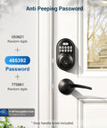 Keyless Entry Door Lock With Electronic Keypad Deadbolt, Auto Lock, Anti Peeking Password, Matte Black Finish on White Door