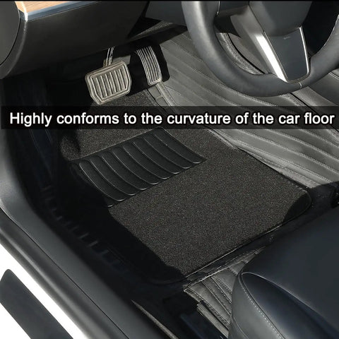 Custom Molded 4 Piece Floor Mats For Tesla Cybertruck 2025 2026 shown in vehicle, fitting the floor contour precisely.