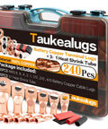 Ultimate Battery Terminal Kit With 240 Pcs Copper Ring Lugs And Crimp Connectors, visible box and components