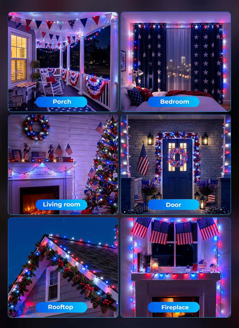 Red White Blue LED Christmas String Lights 100 Count 20 Feet Patriotic Outdoor Indoor Mini Light Set decorating various areas