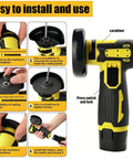Setup guide for Cordless Mini Angle Grinder With 4000mAh Battery And 19500 RPM Beast Power in black and yellow.
