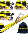 Heavy Duty Ratchet Straps 4 Pack 2 Inches By 15 Feet With J Hook, yellow straps with hooks and storage bag, 10,000 lbs strength.