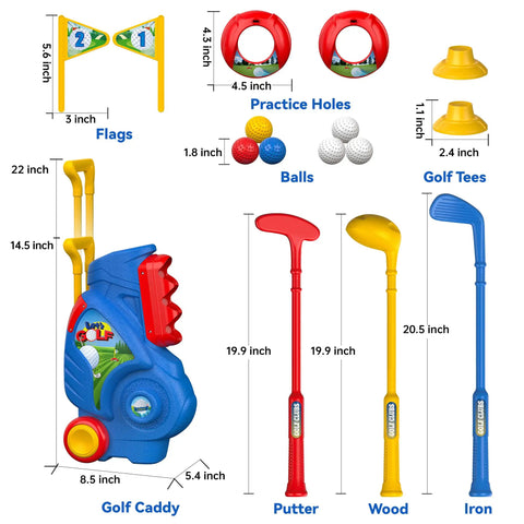 Toddler Golf Set With Upgraded Clubs And Shoulder Strap Carrier For Indoor Outdoor Play, Safe Durable Plastic Toys