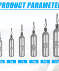 Drop Shot Lead Weights Kit With Barrel Swivels, 50 Pcs Pencil Shaped Snagless Sinkers, 3.5g to 21g sizes displayed