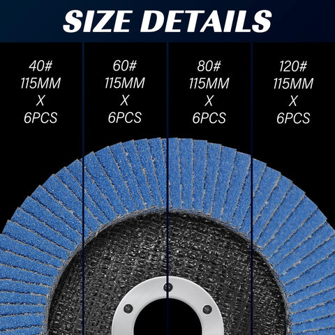 Close-up of Pukamam blue 4.5-inch flap discs for angle grinder, Type 29 zirconia, grits 40-120, 24-pack