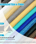 Color options and fabric textures for sand shade sail, showcasing the 16x20 foot curved edge outdoor canopy breathable 95 percent UV block shade cloth.
