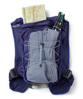 15L Go To Hydration Pack Indigo And Reflective Silver OSFM One Size Fits Most Unisex Running Backpack open with map and gear inside