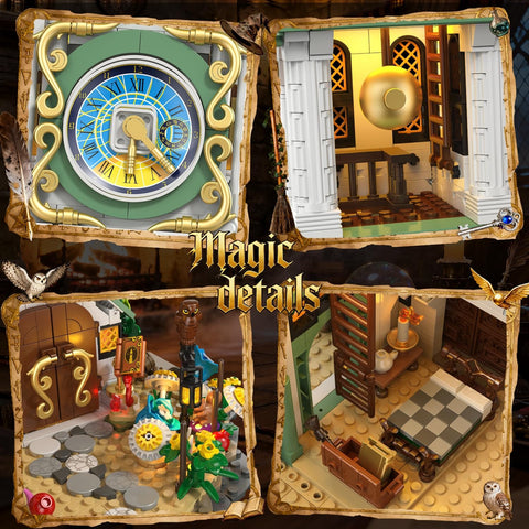 Epic Clock Tower Building Set With Light 1566 Pieces Mega Medieval Castle Kit interior views of four-story construction