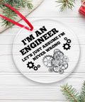 Cool Acrylic Circle Tag Gift For Engineers Nerdy Chemical And Mechanical Engineering Ornament on white wood with gears design