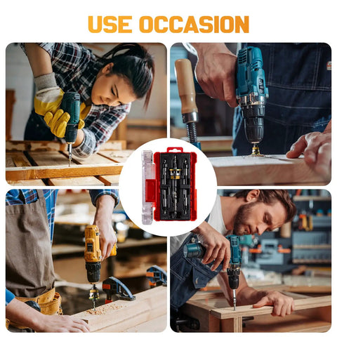 Pro Grade Countersink Drill Bit Set For Woodworking 4 Piece M2 HSS Bits with people using tools on wood projects