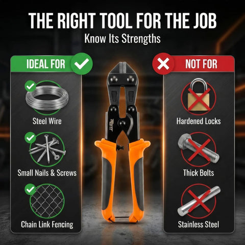 8 Inch Mini Bolt Cutters with CrMo Steel Blades for Wire and Nails, Ideal for Chain Link Fencing, Not for Hardened Locks