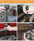 Digital Dial Indicator Bore Gauge Set With 0.7 To 6 Inch Range And 6 Inch Depth, 0.0005 Inch Precision, used in engine blocks.