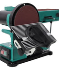 Heavy Duty 4X36 Belt Sander Paired With 6 Inch Disc Sander Built Tough High Torque Motor Smooth Operator angled view showing sanding surface and controls.