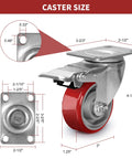 Diagram showing 3 Inch Heavy Duty Swivel Caster Wheels with Brakes, polyurethane on steel, with measurements.