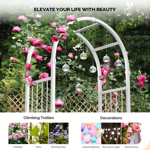 Garden Arbor With Gate PVC Frame Trellis Arch For Climbing Plants Outdoor Wedding Backdrop White Vinyl Pergola