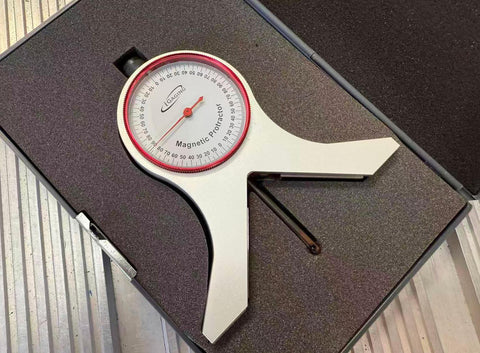 Magnetic Base Dial Protractor With Center Punch And Solid Steel Body, 360 Degree Range In Four 90 Degree Increments in case