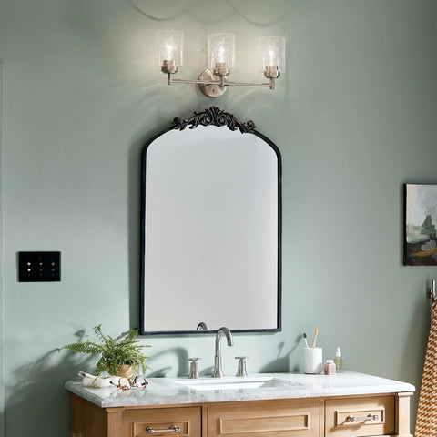 Three Light Vanity Light In Brushed Nickel With Clear Seeded Glass, Modern Transitional Bath Fixture Above Mirror, 21.5 Inch Wide