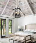 Black Farmhouse Chandelier 4 Light Ceiling Fixture With Height Adjustable Flexible Chain perfect for cozy bedroom with rustic vibes.