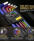 Long Ball End Hex Key Set 9 Piece Metric Allen Wrenches 1.5 To 10 Mm Anti Slip Color Coded in holder