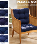 Durable Outdoor Chair Cushions Set Of 2, 19 X 19 X 5 Inches, Waterproof And Fade Resistant Navy Blue Cushions on wicker chair