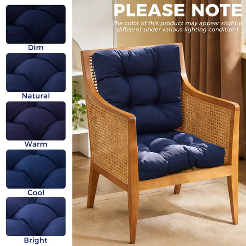 Durable Outdoor Chair Cushions Set Of 2, 19 X 19 X 5 Inches, Waterproof And Fade Resistant Navy Blue Cushions on wicker chair