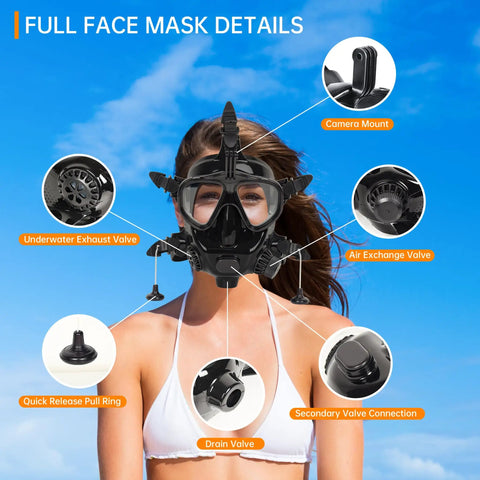 Full Face Diving Mask For Adults With Adjustable Silicone Straps, 180° Panoramic Snorkeling Mask, Scuba Mask With Camera Mount
