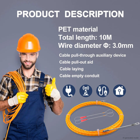 Pro Grade 10m High Strength Polyester Wire Fish Tape 3.0mm Wire Puller, No Fuss Retractable Cable Snake for Running Wires Through Walls, Dual Spring Guide, Low Friction Reel Feeder Tool for Fast Electrical Wiring, 10m 3.0mm PET cable puller