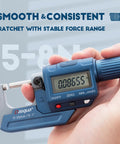 Hand holding Shop Grade Digital Outside Micrometer With Large Display 0 to 1 Inch Range Accuracy 0.002mm Easy Inch Millimeter Switch Lock Nut