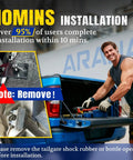 Installation of Tailgate Assist Shock for Ford F Series Trucks 1997 2016 Soft Open Damper Hydraulic Strut with tools shown