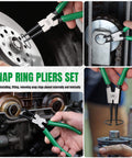 4-Piece 7 Inch Snap Ring Pliers Set Internal And External Circlip Pliers With Straight And Bent Jaws 0.07 Inch Tip Diameter