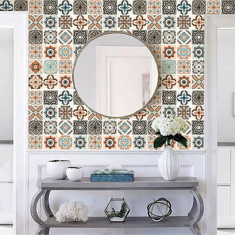 Boho Peel And Stick Wallpaper For Kitchen Backsplash Gray Pattern Vinyl Self Adhesive Removable 17.7 Inch By 393.7 Inch Covering 48.4 Sq Ft