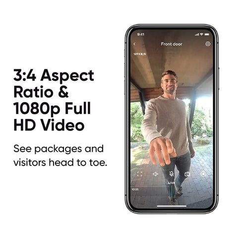 Smartphone showing live video feed from Wyze Wired Video Doorbell with Chime Receiver For Wired Video Doorbell White, Real Time Home Alerts.