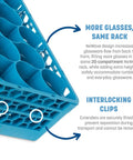 OptiClean NeWave 20-Compartment Glass Rack With 2 Extenders, Polypropylene, blue rack showing interlocking clips and compartments