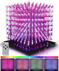 3D LED Cube Kit For DIY Electronics displaying vibrant lighting effects with remote control, perfect for soldering project and courses.