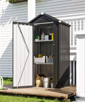 Vertical Metal Tool Cabinet With Floor Weatherproof Outdoor Storage Shed 21 Cu Ft Capacity 5.25 Ft Tall 2.5 By 2 Ft Footprint Adjustable Shelves