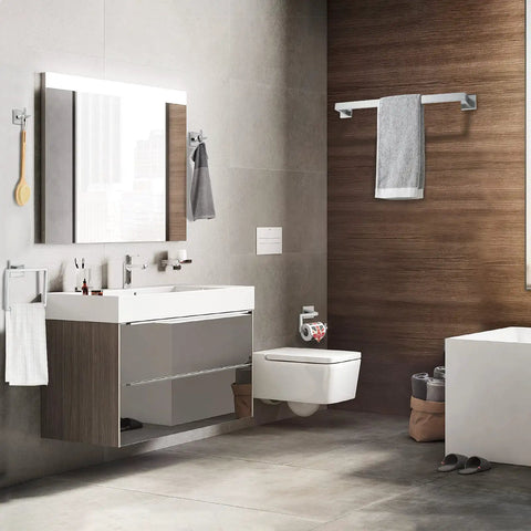 Five Piece Bathroom Hardware Set With 23.6 Inch Towel Bar Towel Rack Modern Stainless Steel Wall Mount Brushed Nickel Finish in bathroom