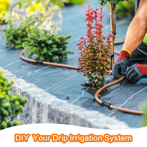 90 Pieces One Quarter Inch Barbed Drip Irrigation End Plugs End Caps For One Quarter Inch Tubing Garden Lawn Drip System Goof Plug Durable Plastic Irrigation Fittings For Quick And Easy End Sealing DIY Friendly displayed in garden setup