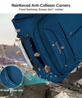 Ultra Lightweight 16 Inch Underseat Carry On Luggage With 360 Degree Spinner Wheels showing reinforced corners on rocky terrain