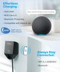 Level 2 EV Charger with 40A NEMA 14-50 plug, Alexa control, WiFi, and Bluetooth features displayed